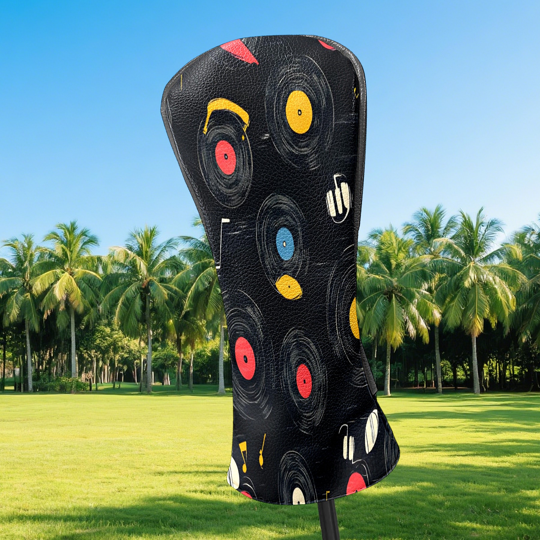 Golf Club Covers, Black MusicRecord Premium PU Leather Driver Hybrid Putter Head Covers with Velvet Lining, Waterproof Golf Gifts for Men Women