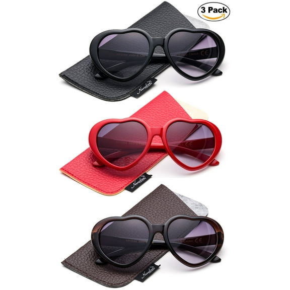 Newbee Fashion - Kyra Kids Girls Fashion Heart Shaped Sunglasses Vintage Cute Heart Sunglasses for Gilrs UV Protection with Carrying Pouch