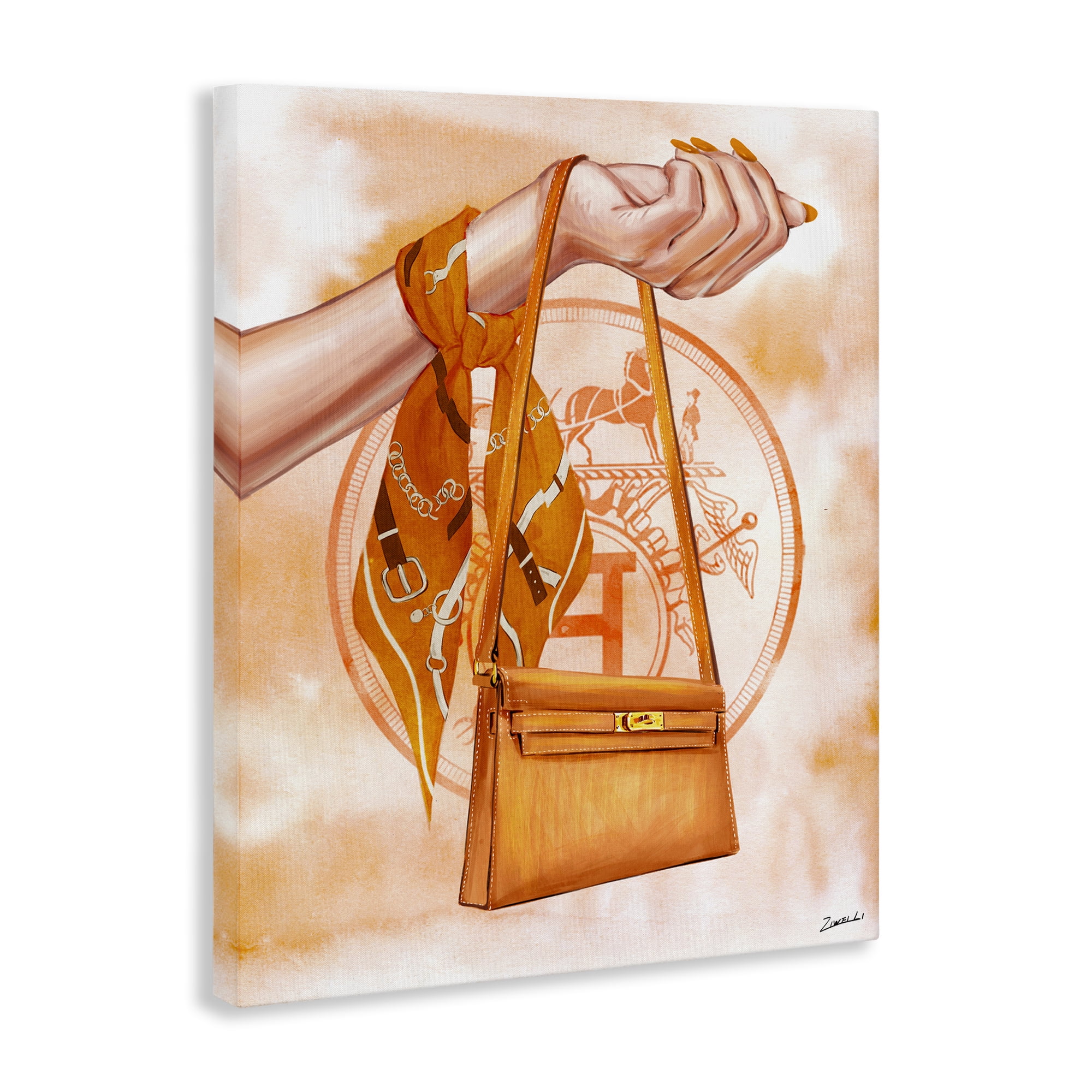 Stupell Industries Holding Orange Handbag Fashion Painting Wrapped Canvas Art Print Wall Art, 30 x 40