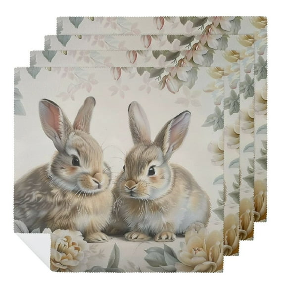 Jrxy Rabbits Floral Frame Beatrix Potter Polyester Cloth Napkins Party Dinner Washable Napkins Home Decor Set for Table Decoration 2 PCS