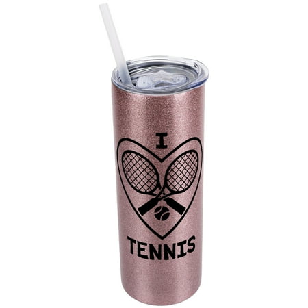 

Elanze Designs Bubblegum Pink 20 Ounce Double Wall Stainless Steel Glitter Travel Tumbler With Sliding Lid And Straw I Love Tennis