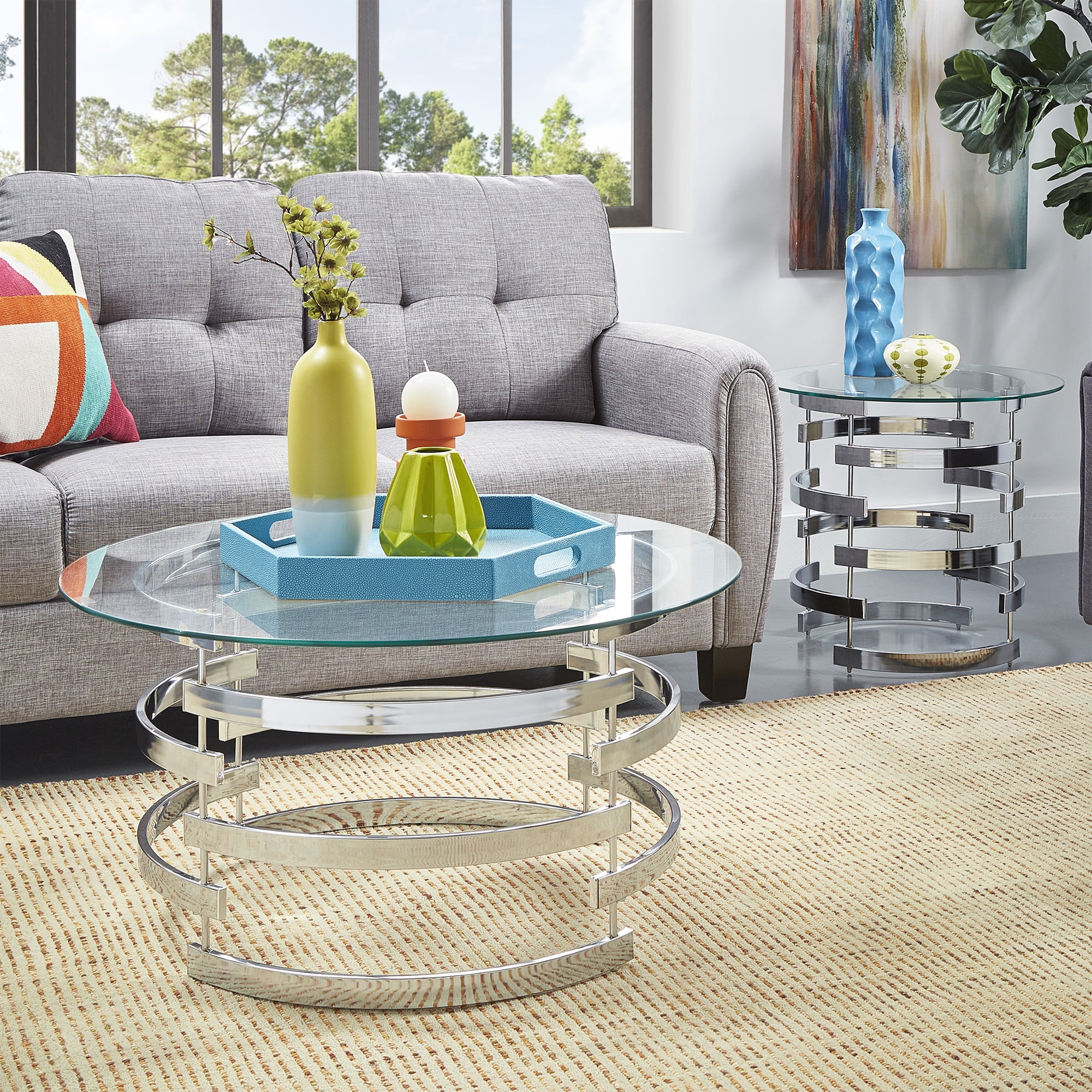 Weston Home Bayport Round Glass Entryway Accent Table With Gold Base