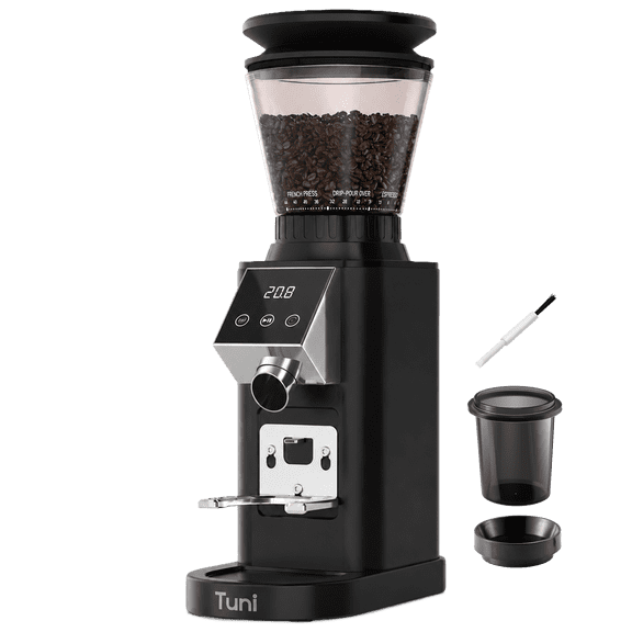 Conical Burr Coffee Grinder, 48 Grind Settings Anti-static Burr Mill, Precision Electronic Timer and LED Touchscreen for Espresso/Drip/Cold Brew/French Press, Stainless Steel, Black