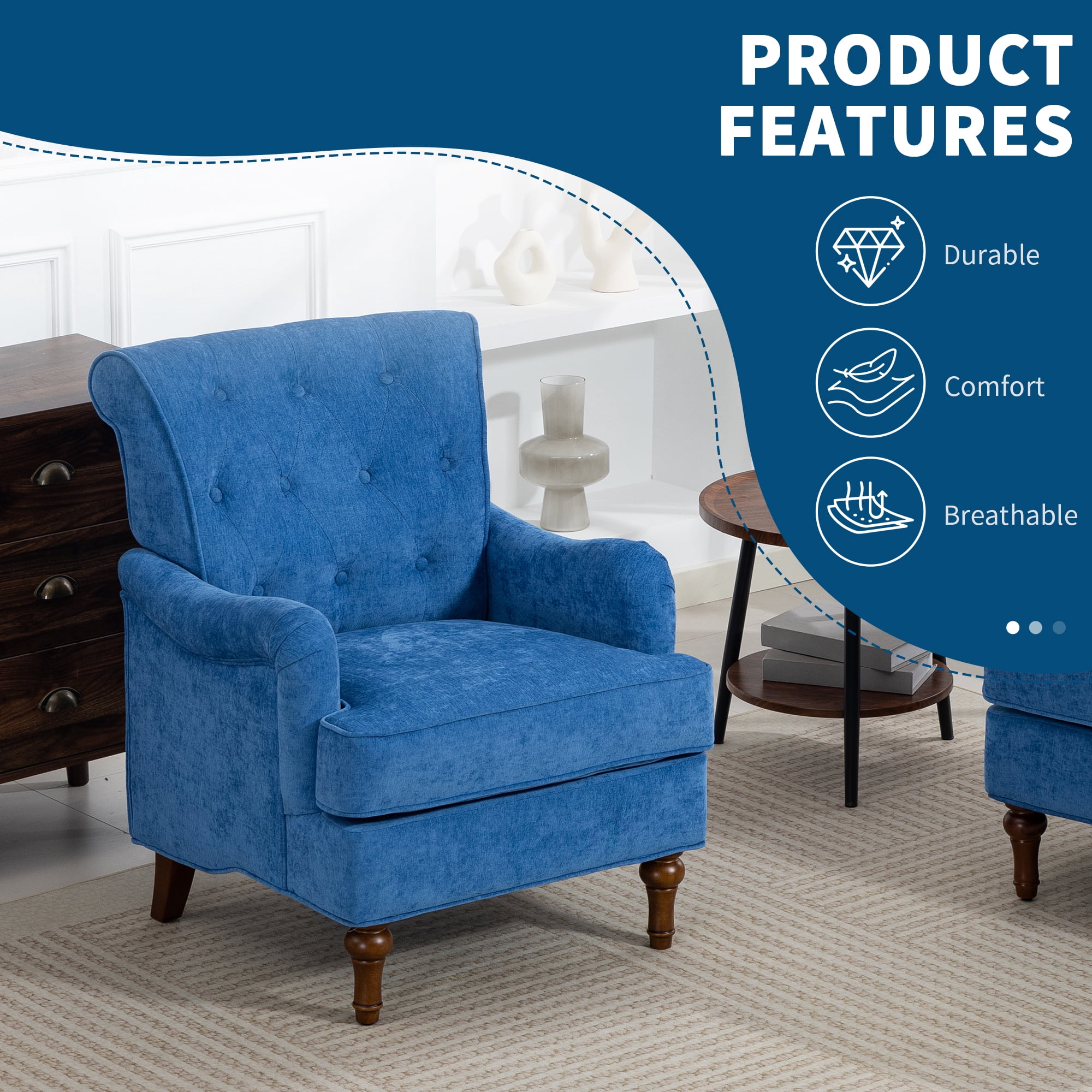MOONISS Upholstered Accent Chair for Living Room and Bedroom,Heavy-Duty Fabric Armchair with Reinforced Wood Frame, Supportive Seat Cushion, Stable Retro Legs, Lounge Chair for Reading, Work