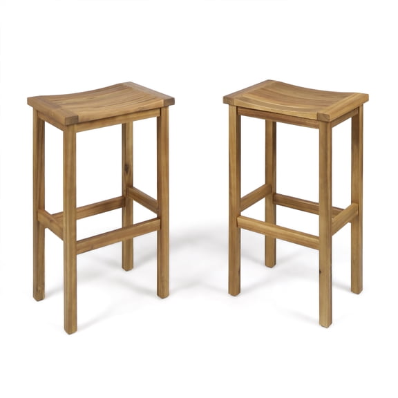 GDF Studio Pensacola Outdoor Acacia Wood 30 Inch Backless Barstools, Set of 2, Natural