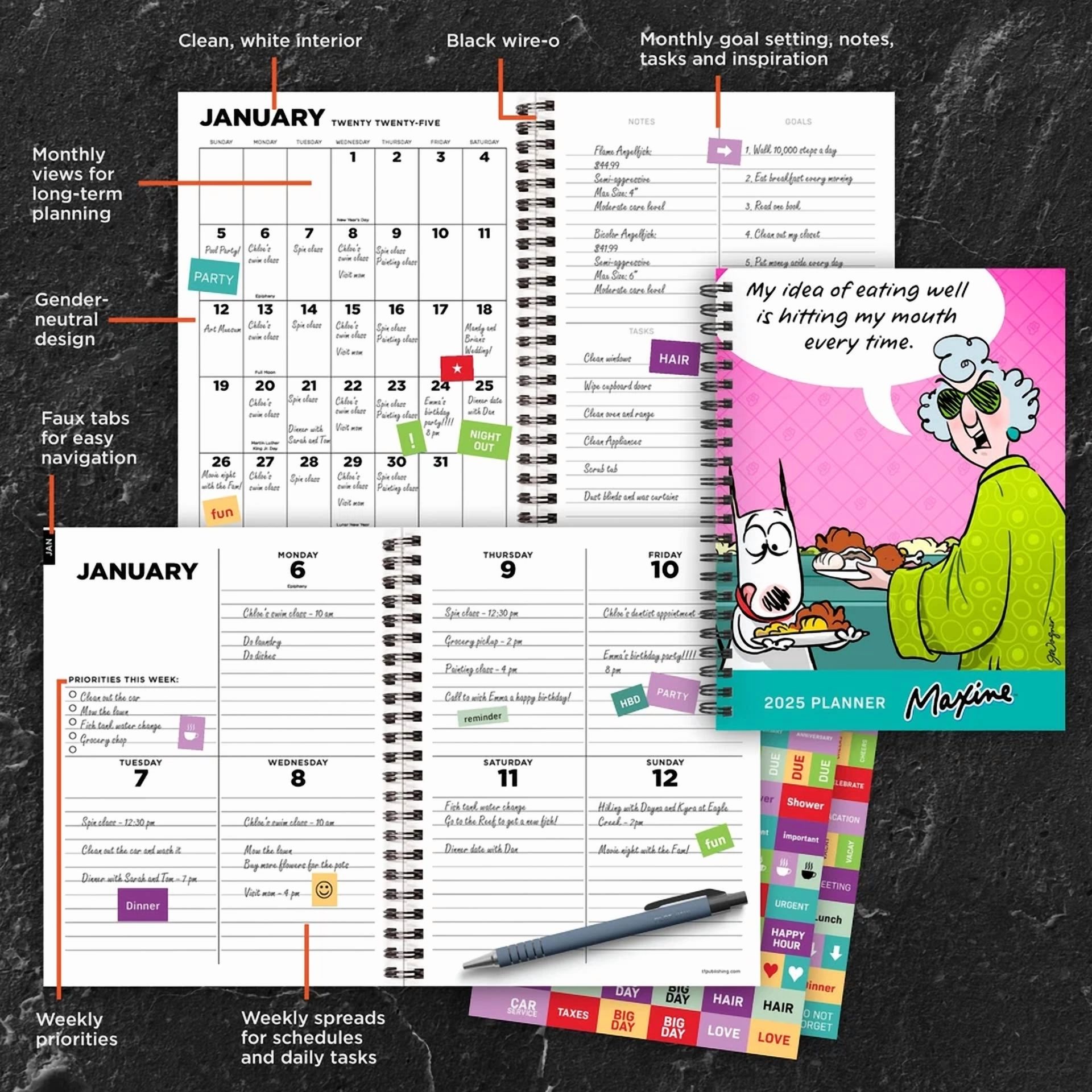 Maxine 2025 Weekly Monthly Planner With 216 Stickers For Daily Organization