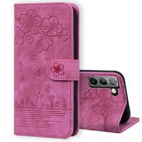 TECH CIRCLE for Samsung Galaxy S22 Cover, [Embossed Kitten Flower] [Shock-Absorbent Bumper] [Card Slots] [Kickstand] [Magnetic Closure] Flip Folio Soft TPU Back Cover for Samsung S22 5G 6.1", Rose