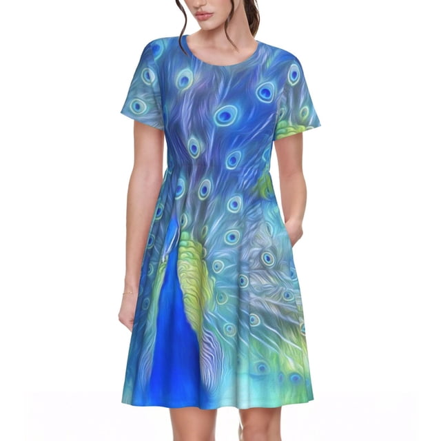 Balery Peacock Vestidos sueltos de manga corta para mujer, vestidos de verano 2025, vestidos casuales de corte A con vuelo.