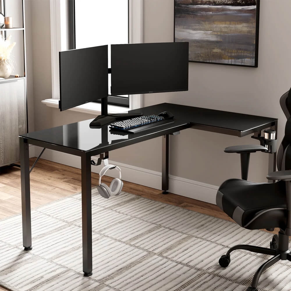 Eureka Ergonomic ERKGDL60RBUS L-Shaped Glass RGB Gaming Desk
