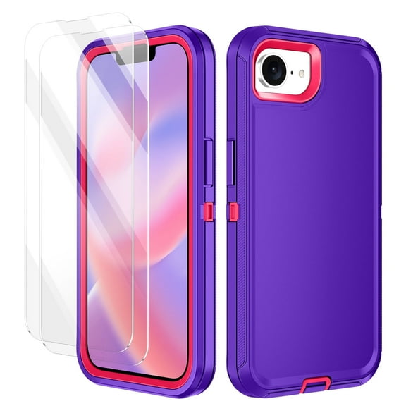 I-HONVA For iPhone 16e Case,[with 2 Pack Screen Protector] 3-Layer Military Grade Drop Anti-Slip Bumper Rugged Shockproof Dustproof Protection 6.1 inch Phone Case for Apple iPhone 16e,Purple/Pink