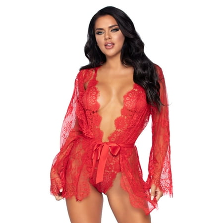 

3 PC Floral lace teddy with ad - SMALL / RED
