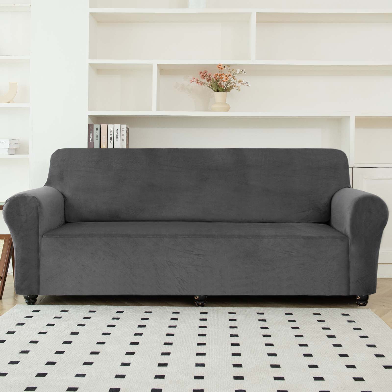 SANMADROLA Sofa Covers 100% Waterproof Slipcover Velvet Stretch Couch Cover for 3 Cushion Sofa Non Slip Leakproof Washable Furniture Protector for Kids Dogs Cats Pets, Gray, Sofa