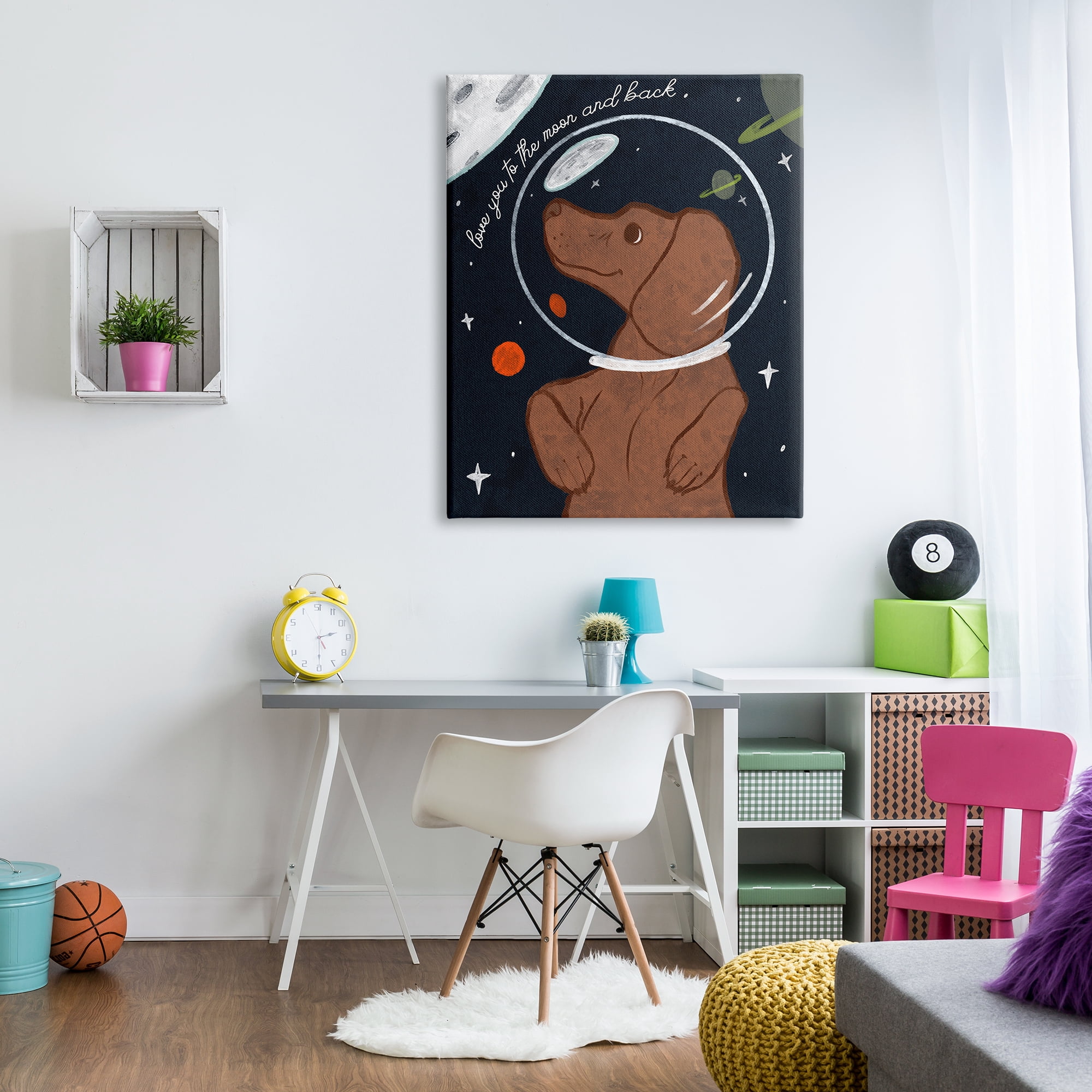 Stupell Industries Love You To Moon Sentiment Kid's Dog Astronaut Outer Space Painting Gallery Wrapped Canvas Print Wall Art, 36 x 48