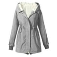 thumbnail image 2 of WEIYLL Fleece Jacket Women Warm Solid Color Hooded Zipper Pockets Grey Fall Coats Size S, 2 of 4