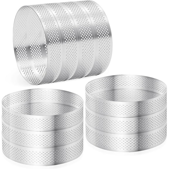 10 Pcs 4 Inch 304 Stainless Steel Tart Ring, Heat-Resistant Perforated Cake Mousse Ring, Round Ring Baking Doughnut Tools (10cm)