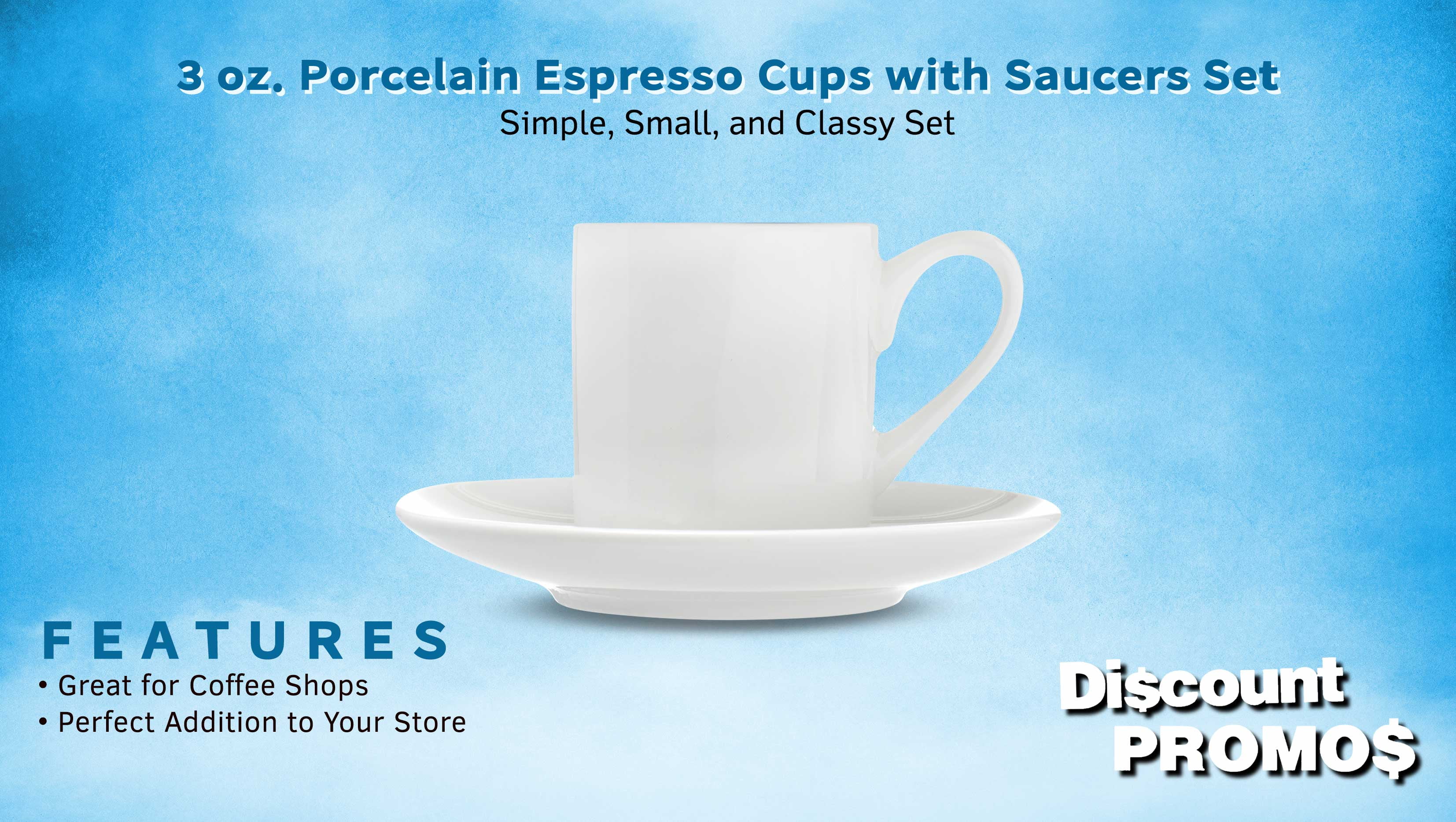10 Espresso Cups with Saucers Set, 3 oz. - Practical, Porcelain, Coffee Shops - White