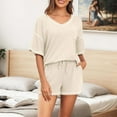 thumbnail image 7 of FAIWAD Women's V Neck Pajamas Set Short Sleeve Crop Tops with Shorts 2 Piece Outfit Lounge Set, 7 of 7