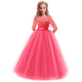 thumbnail image 3 of IBTOM CASTLE Little Big Girls Flower Vintage Floral Lace 3/4 Sleeves Floor Length Dress Wedding Party Evening Formal Pageant Dance Gown 5-6 Years Watermelon Red, 3 of 8