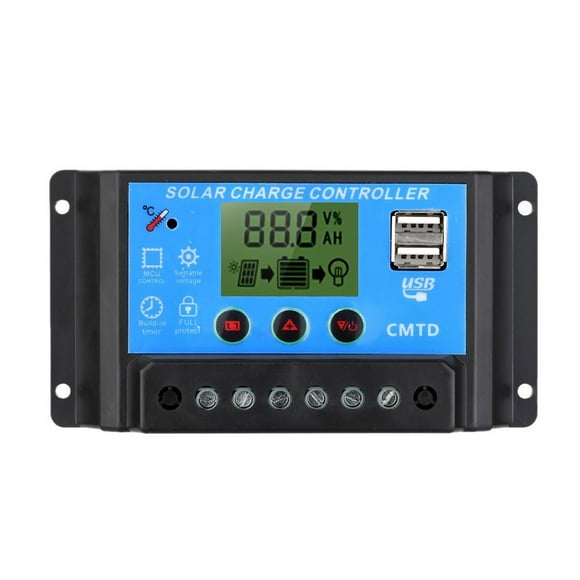 Amdohai 10A 12/24V Solar Charge Controller Dual USB LCD Display Auto Solar Cell Panel Charger Regulator Dual Output Charge and Discharge Controller