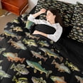 thumbnail image 5 of Meiyoeat Rustic Fish Print Queen Bedding 7pcs, Freshwater Animal Pattern Bedding Comforter Set Queen,Black Reversible, 5 of 6