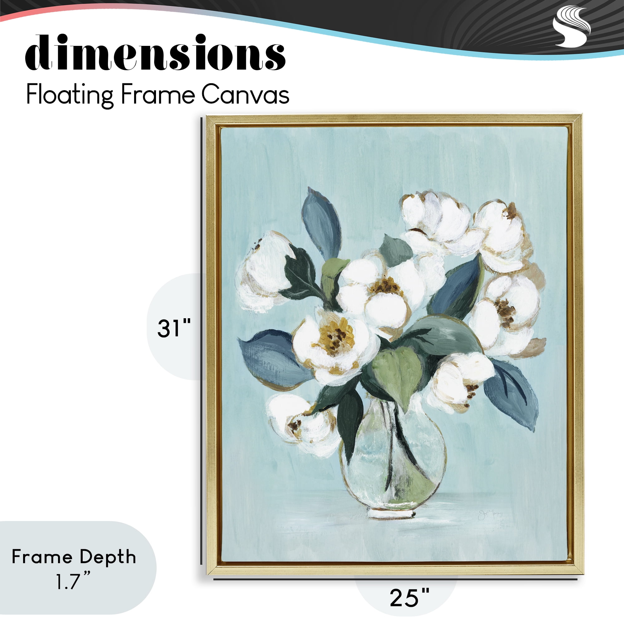 Stupell Industries Magnolia Arrangement over Blue Gold Framed Floater Canvas Wall Art, design by Janet Tava