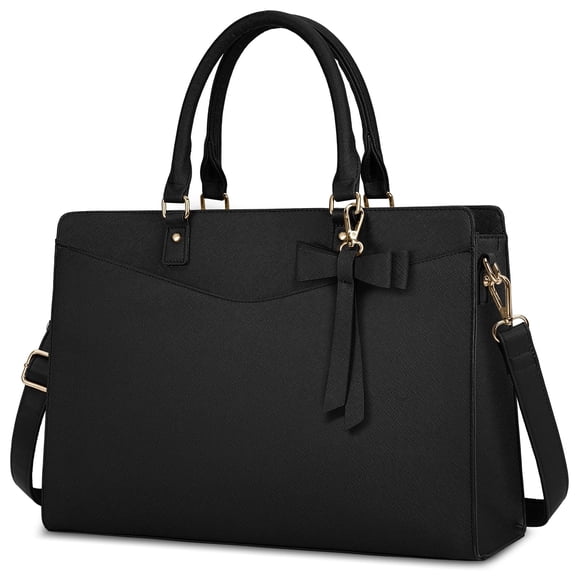 RAINSMORE Laptop Bag for Women 15.6 Inch Laptop Briefcase PU Tote Bag Waterproof Computer Tote Bag for Business Office Work Lightweight Shoulder Handbag,Black