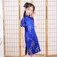 thumbnail image 4 of BAYAIXZ Infant Toddler Big Kids Short Sleeve Stand Up Collar Plated Buckle Chinese Cheongsam New Year'S Gown Holiday Dresses (Blue,140), 4 of 6