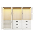 thumbnail image 3 of 75" 6 Doors Armoire Wardrobe Closet w/ 6 Drawers & LED Light, Farmhouse Freestanding Closet Wardrobe Cabinet with Hanging Rod,Wooden Armoire Storage Cabinet for Bedroom, 3 of 9
