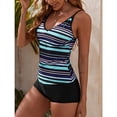 thumbnail image 2 of Women High Waist Swimsuit Tankini Striped Tank Shorts Two Pieces Sleeveless Swimwear, 2 of 5