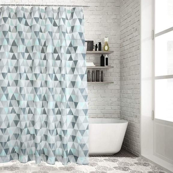 Nordic Triangle PEVA Shower Curtain with 12 Hooks Waterproof 2 in 1 Shower Curtain Liners 71" x 71"