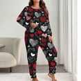 thumbnail image 7 of Lovzfmll Pajama Set for Women, Big & Tall Valentine's Print Set, Long Sleeve Lounge Top and Pants, Cozy Sleepwear Black, 3XL, 7 of 7