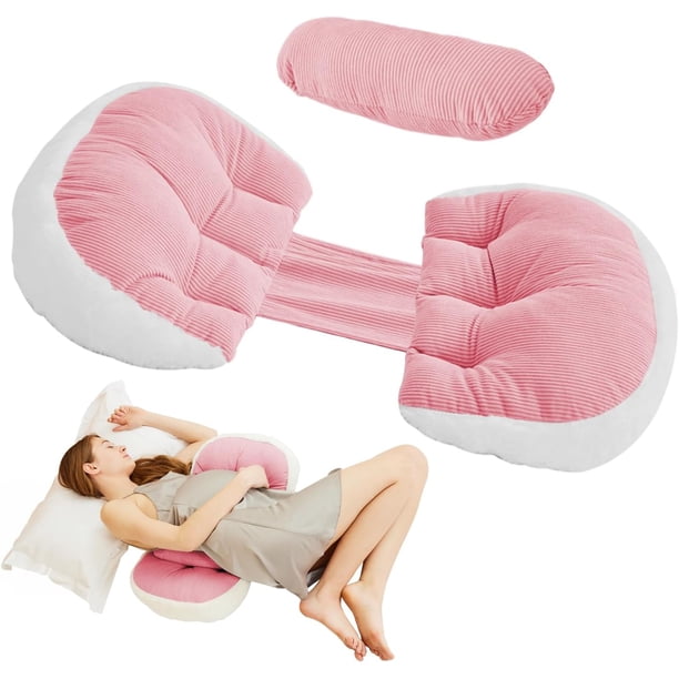 Almohada De Embarazo para Dormir, Almohada De Maternidad Bub De Lujo De Piel Sintética, Almohada Bub De Bebé con Bolsa De Lavandería - Soporte para Espalda, Piernas, Vientre, Caderas,Rosado