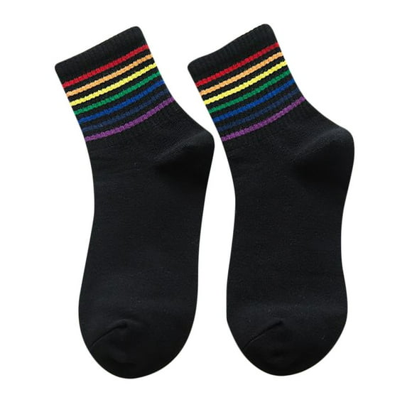 Fgnfyis Winter Fashion Warm Unisex Christmas Stockings Striped Rainbow Pattern Blend Crew Socks Holiday Festive Socks D