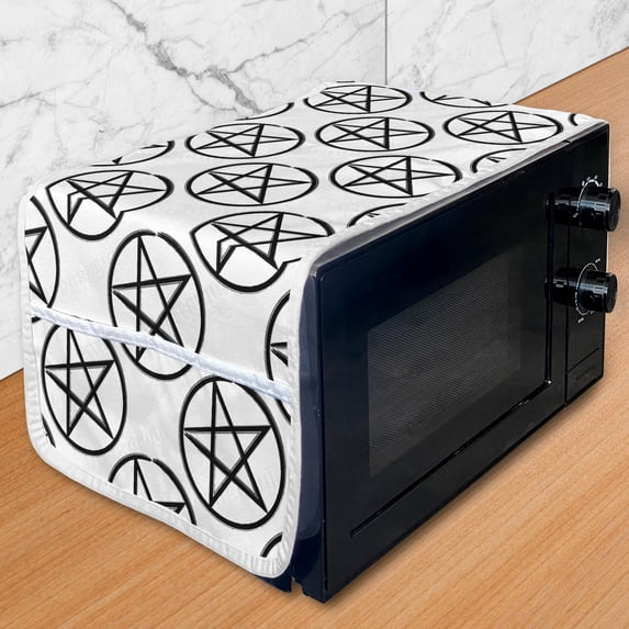 Pentacle Microwave Oven Cover, Continuous Pattern of Hand Drawn Pentagram Star in Circle, Water Resistant Organizer with Pockets for Kitchen, 36" x 12", Charcoal Grey and White, by Ambesonne