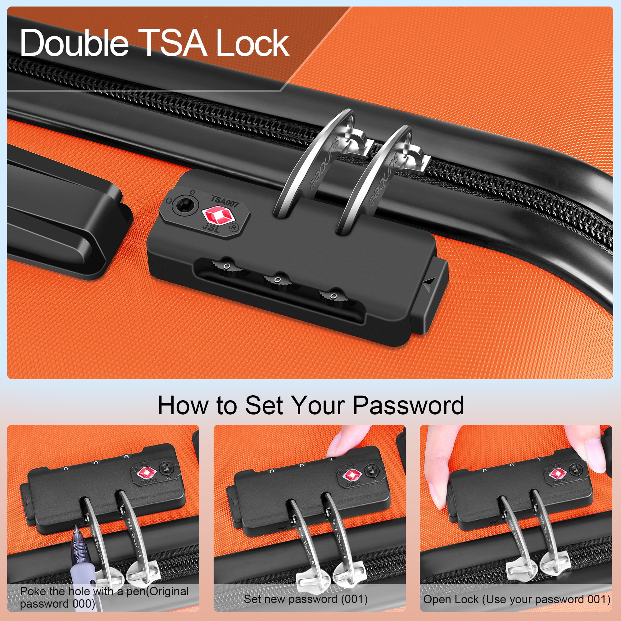 Sunbee Hardshell 3 Piece Luggage Sets, ABS Suitcase with TSA Lock, Spinner Wheels, Orange  (图3) Sunbee Hardshell 3 Piece Luggage Sets, ABS Suitcase with TSA Lock, Spinner Wheels, Orange  (图3)