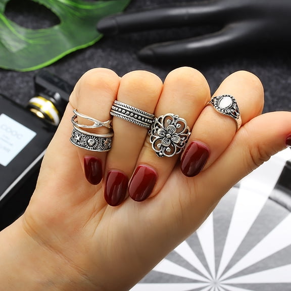 PONPRNGY 5 Pieces Stackable Knuckle Ring Set Boho Vintage Crystal Stacking Midi Finger Rings for Women Valentine's Day Gift