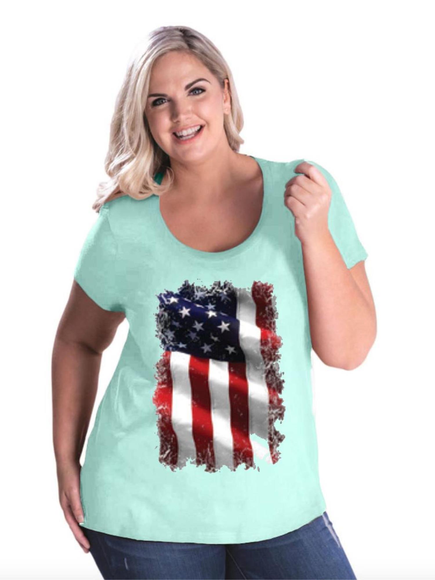 IWPF - Womens and Womens Plus Size American Flag 4th of July Curvy T-Shirt, up to size 26/28 