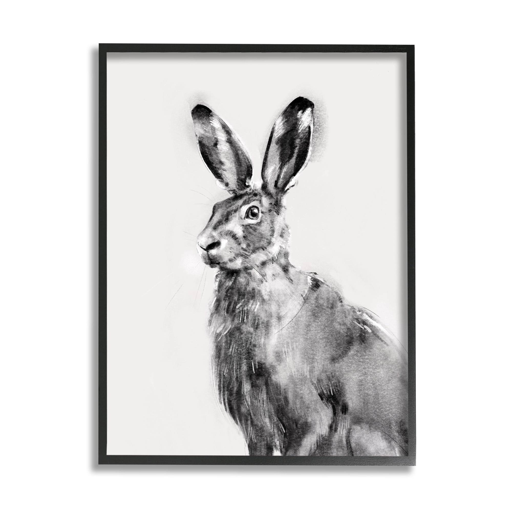 Stupell Industries Large Wild Hare Portrait Minimal Black Off-White Illustration, 16 x 20, Design by Emma Caroline