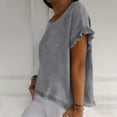 thumbnail image 3 of Favoffer Women's Cotton Linen Blouse Short Sleeve Round Neck Ruffle Pleated Solid Color Casual Loose Breathable Soft Summer Tops, 3 of 8