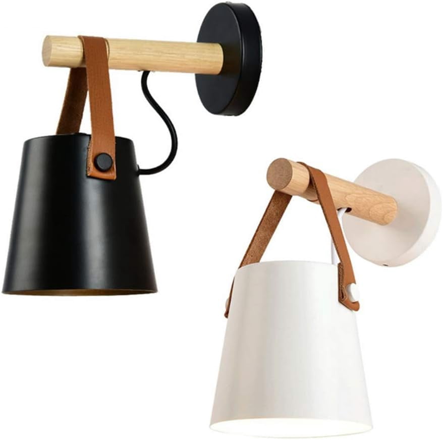Wall Sconce Lamp Wall Sconces Light Fixture Nordic Wood Wall Sconce Lighting Black E27 Iron Art Leather Belt Wall Sconce Creative Wall Light for Home Bedroom Bedside Aisle Restaurant,White