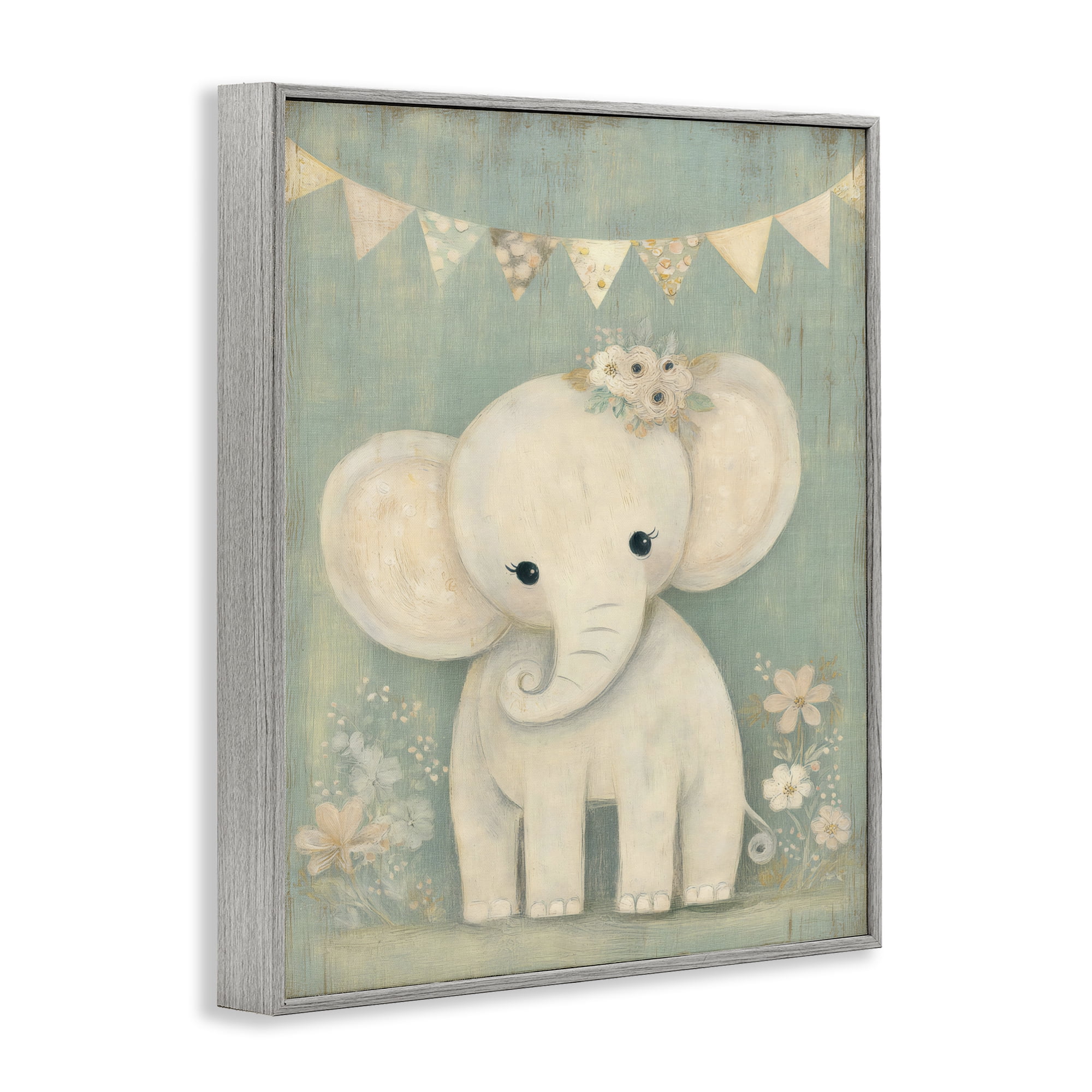 Stupell Industries Elephant with Overhead Banner Gray Framed Giclee Art, design by Ink Drop Loft