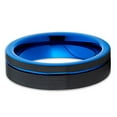 thumbnail image 3 of Silly Kings 6mm Black & Blue Tungsten Carbide Wedding Band Offset Groove Unisex Ring, 3 of 3