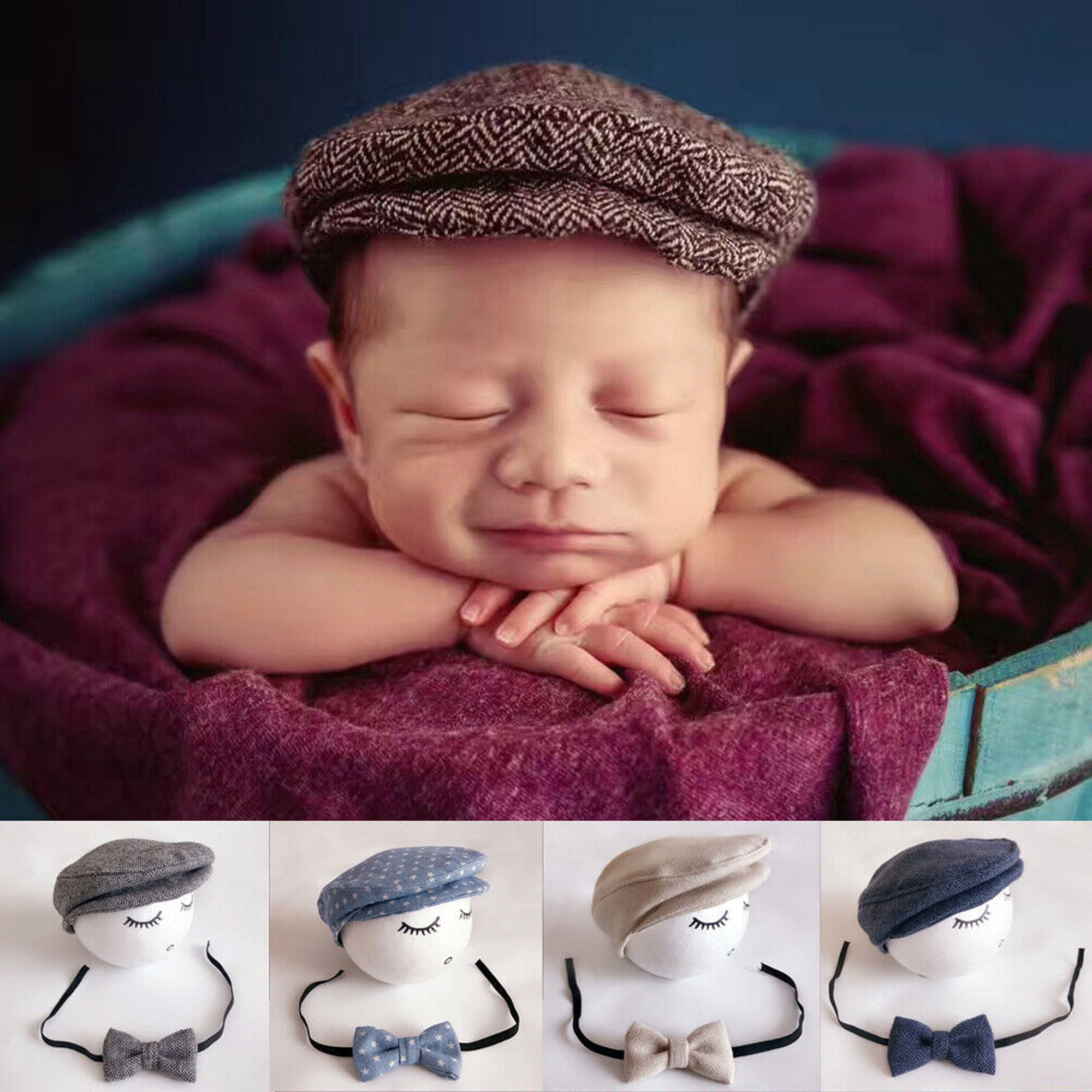 Newborn Baby Girls Boys Cotton Linen Hats Photo Photography Prop Newspaper Hat 