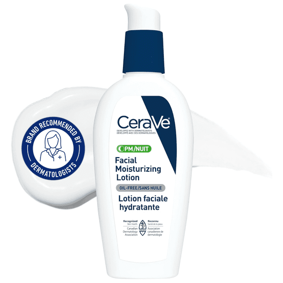 CeraVe Lotion Hydratante PM, Lotion Visage de Nuit avec Céramides et Niacinamide pour Peau Normale à Grasse, 89 ml