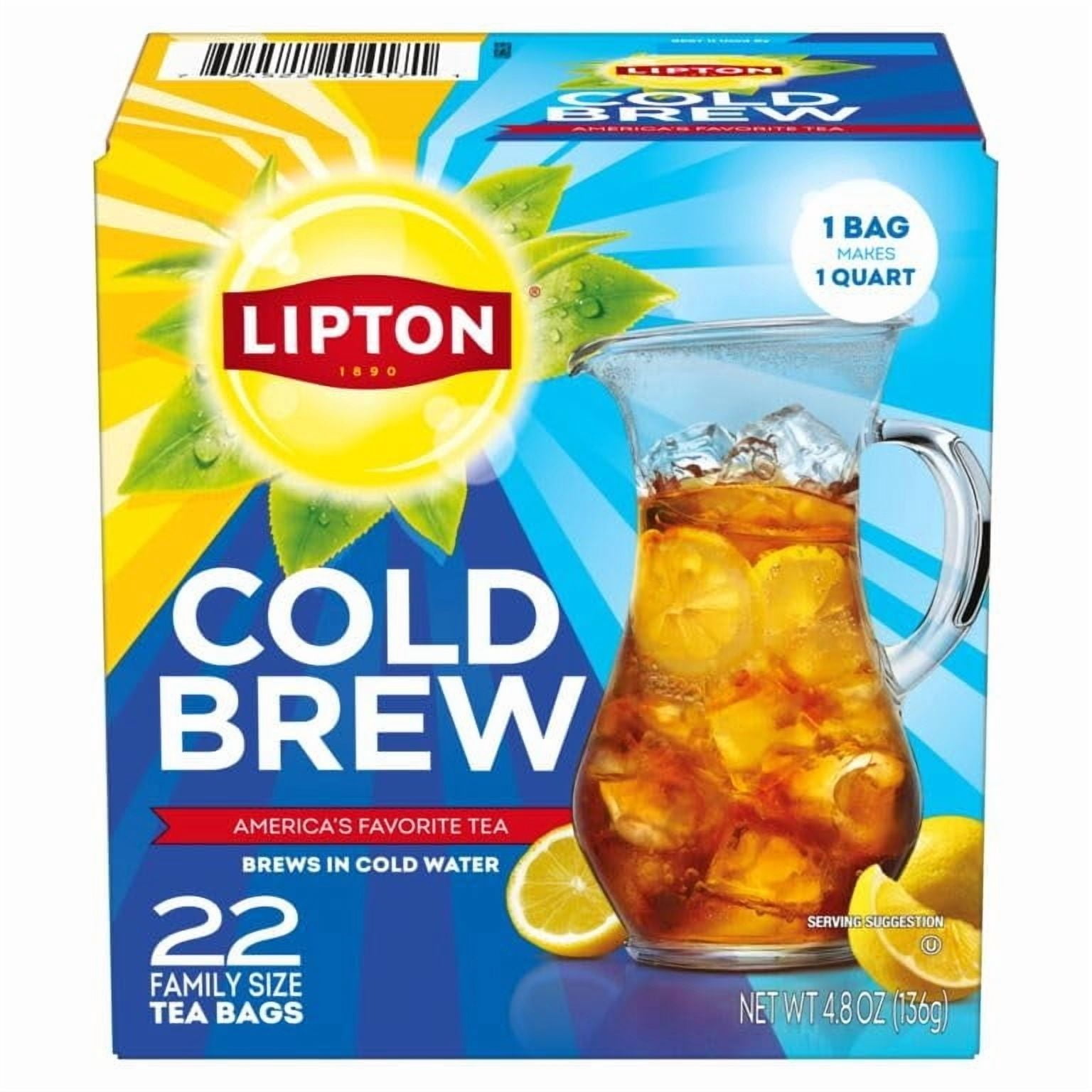 Lipton Cold Brew Iced Tea Bags, Family Size Zero Calories, Easy-To-Make with no boiling needed, 22 Total Tea Bags (Pack of 3)