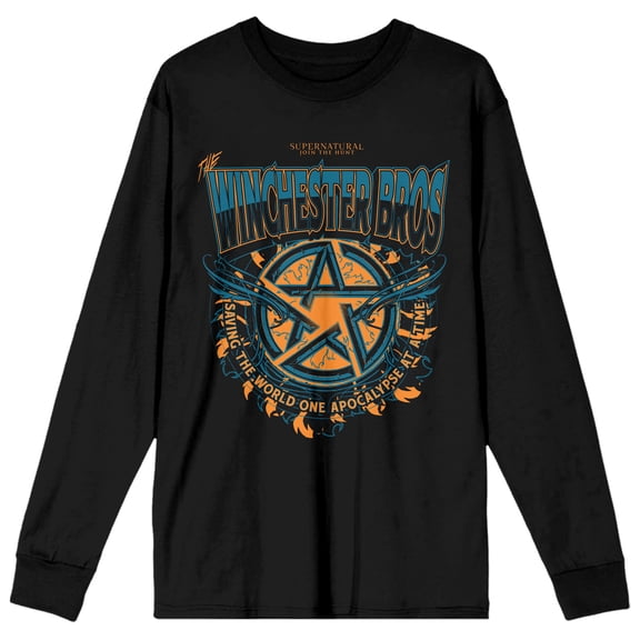Supernatural Winchester Bros Composed Art Women's Black Long Sleeve Crew Neck Tee-Large