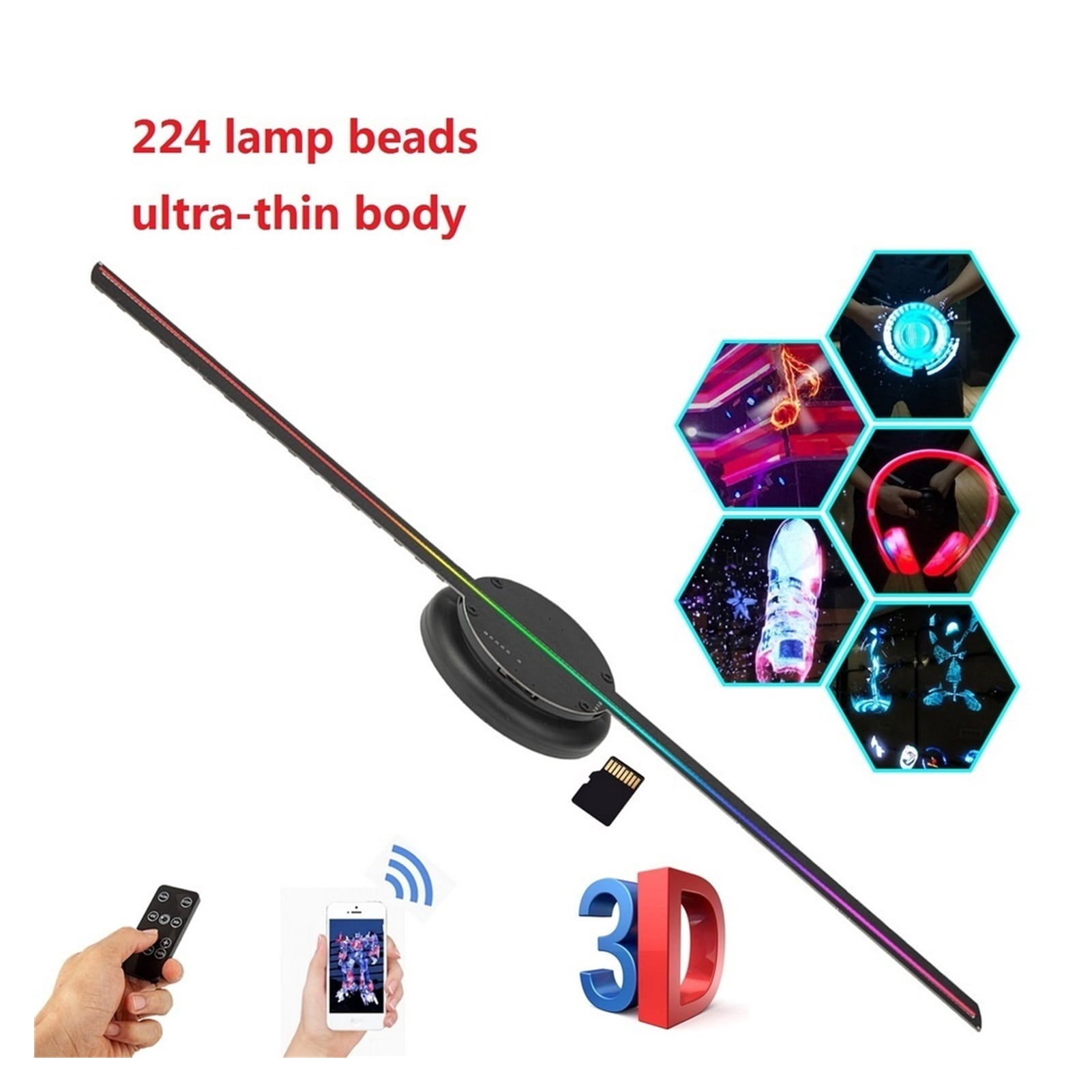 3D Hologram, LED 3D WiFi Fan Holographic Projector Upgrade Highlight Holographic Advertising Light Machine With 8G Memory Card Imager Ideal Advertising Tool