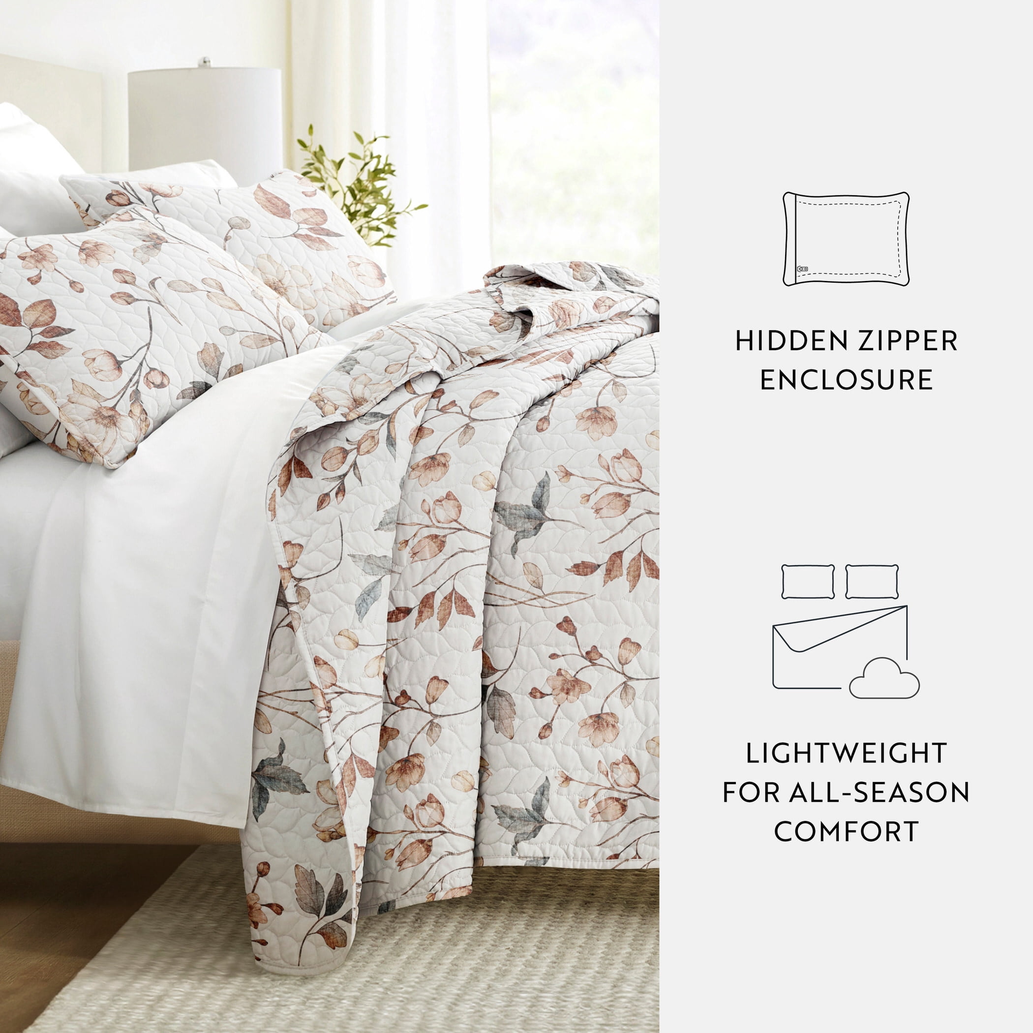 Lightweight Quilt Sets - Wrinkle Free - Coverlet Floral Patterns by Comfort Canopy
