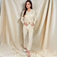 thumbnail image 6 of Women's Floral Print Button-Up Long Sleeve Pajama Set with Ruffle Details - Medium, Blue, 6 of 7