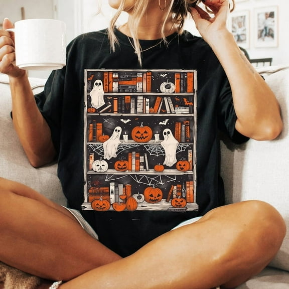 Halloween Library T-Shirt, Ghost Reading Tee for Teachers, Spooky Book Lover Shirt, Cute Fall Book Club Outfit